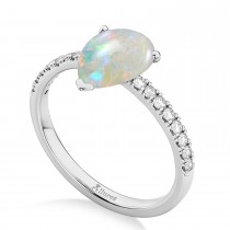 Pear Cut Sidestone Accented Opal & Diamond Engagement Ring 14K White Gold 1.24ct