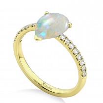 Pear Cut Sidestone Accented Opal & Diamond Engagement Ring 14K Yellow Gold 1.24ct
