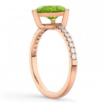 Pear Cut Sidestone Accented Peridot & Diamond Engagement Ring 14K Rose Gold 1.61ct