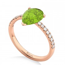 Pear Cut Sidestone Accented Peridot & Diamond Engagement Ring 14K Rose Gold 1.61ct