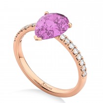 Pear Cut Sidestone Accented Pink Sapphire & Diamond Engagement Ring 14K Rose Gold 2.71ct