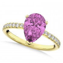 Pear Cut Sidestone Accented Pink Sapphire & Diamond Engagement Ring 14K Yellow Gold 2.71ct