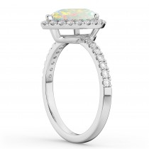 Pear Cut Halo Opal & Diamond Engagement Ring 14K White Gold 1.54ct