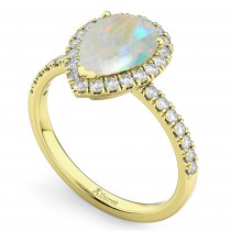 Pear Cut Halo Opal & Diamond Engagement Ring 14K Yellow Gold 1.54ct