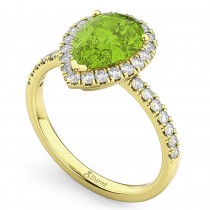 Pear Cut Halo Peridot & Diamond Engagement Ring 14K Yellow Gold 1.91ct