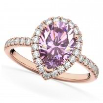 Pear Cut Halo Pink Moissanite & Diamond Engagement Ring 14K Rose Gold 2.44ct