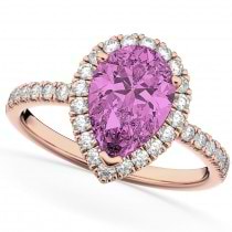 Pear Cut Halo Pink Sapphire & Diamond Engagement Ring 14K Rose Gold 3.01ct