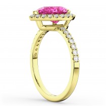 Pear Cut Halo Pink Tourmaline & Diamond Engagement Ring 14K Yellow Gold 1.91ct