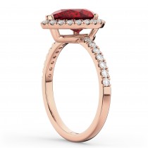 Pear Cut Halo Ruby & Diamond Engagement Ring 14K Rose Gold 3.01ct