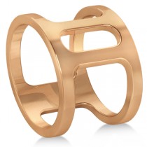 Double Bar Ring Plain Metal Abstract Design 14k Rose Gold