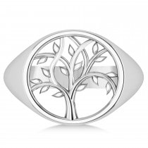 Family Tree of Life Ladies Signet Ring 14k White Gold