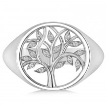 Family Tree of Life Diamond Signet Ring 14k White Gold (0.08ct)