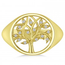 Family Tree of Life Diamond Signet Ring 14k Yellow Gold (0.08ct)