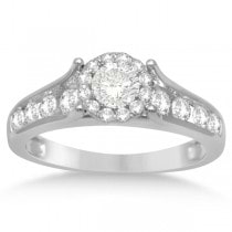Diamond Halo Engagement Ring & Channel Set Band 14K White Gold 1.52ct