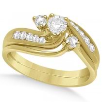 Diamond Bypass w/ Accents Bridal Set Ring & Band 14K Y. Gold 0.53ctw