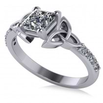 Princess Cut Diamond Celtic Knot Engagement Ring 18k White Gold 1.00ct