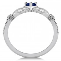 Blue Sapphire & Diamond Claddagh Engagement Ring in 14k White Gold (0.42ct)