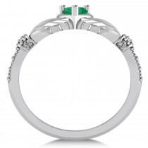Emerald & Diamond Claddagh Engagement Ring in 14k White Gold (0.42ct)