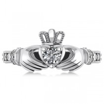 Lab Grown Diamond Claddagh Engagement Ring in 14k White Gold (0.42ct)