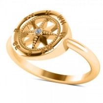 Diamond Accented Compass Fashion Ring in 14k Yellow Gold (0.01ct)