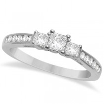 3 Stone Princess Cut Diamond Engagement Ring & Band 14K W. Gold 1.03ct