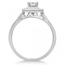 Princess Cut Diamond Halo Engagement Ring & Band 14K W. Gold 1.03ct