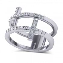 Double Sideways Religious Cross Diamond Ring 14k White Gold (0.32ct)