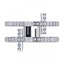 Double Sideways Religious Cross Diamond Ring 14k White Gold (0.32ct)