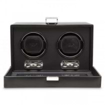 WOLF Heritage Men's Double Watch Winder Faux Leather Glass Cover Preset Programs