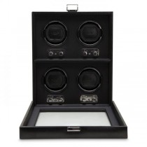 WOLF Heritage Men's 4 Watch Winder Faux Leather Glass Cover Preset Winding Programs