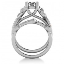 Diamond Vine Leaf Engagement Ring Bridal Set 14k White Gold (1.00ct)
