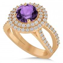 Double Halo Amethyst Engagement Ring 14k Rose Gold (2.27ct)
