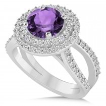 Double Halo Amethyst Engagement Ring 14k White Gold (2.27ct)