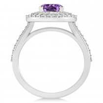 Double Halo Amethyst Engagement Ring 14k White Gold (2.27ct)