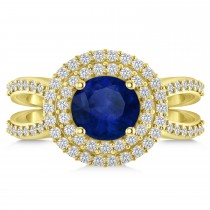 Double Halo Blue Sapphire Engagement Ring 14k Yellow Gold (2.27ct)