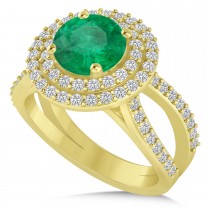Double Halo Emerald Engagement Ring 14k Yellow Gold (2.27ct)