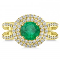 Double Halo Emerald Engagement Ring 14k Yellow Gold (2.27ct)