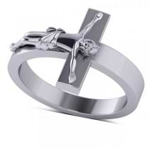 Religious Crucifix Fashion Ring in Plain Metal 14k White Gold