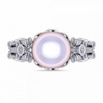 Diamond & Freshwater Pearl Fashion Ring in 14k White Gold (10mm) (0.10ct)
