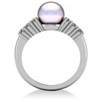 Pearl & Diamond Accented Engagement Ring 14k White Gold 8mm (0.30ct)