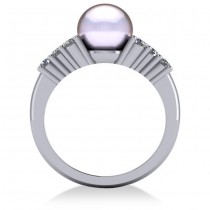 Pearl & Diamond Accented Engagement Ring 14k White Gold 8mm (0.40ct)