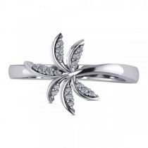Diamond Accented Palm Tree Fashion Ring in 14k White Gold (0.12ct)
