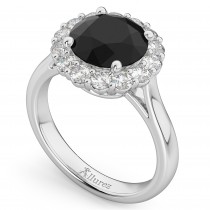 Round Black Diamond & Diamond Engagement Ring 14K White Gold (3.20ct)
