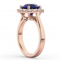 Halo Round Blue Sapphire & Diamond Engagement Ring 14K Rose Gold 4.45ct