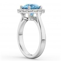 Halo Round Blue Topaz & Diamond Engagement Ring 14K White Gold 4.45ct