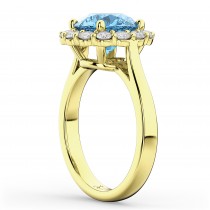 Halo Round Blue Topaz & Diamond Engagement Ring 14K Yellow Gold 4.45ct