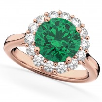 Halo Round Emerald & Diamond Engagement Ring 14K Rose Gold 4.40ct
