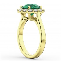 Halo Round Emerald & Diamond Engagement Ring 14K Yellow Gold 4.40ct