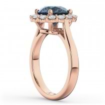 Halo Round Gray Spinel & Diamond Engagement Ring 14K Rose Gold 3.70ct