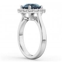 Halo Round Gray Spinel & Diamond Engagement Ring 14K White Gold 3.70ct